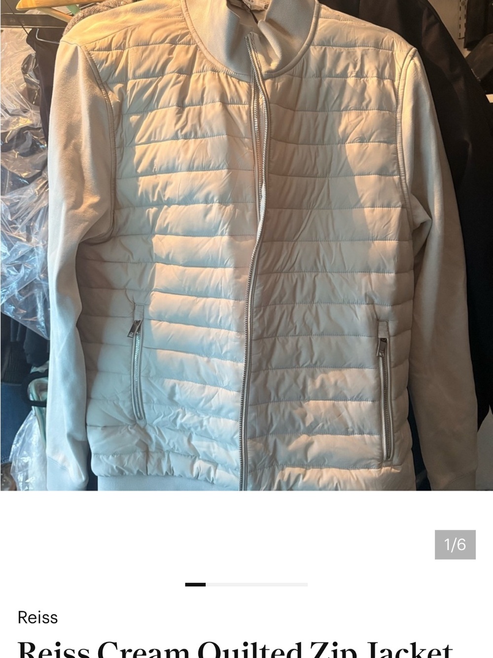 Reiss Cream Quilted Zip-Front Puffer Jacket